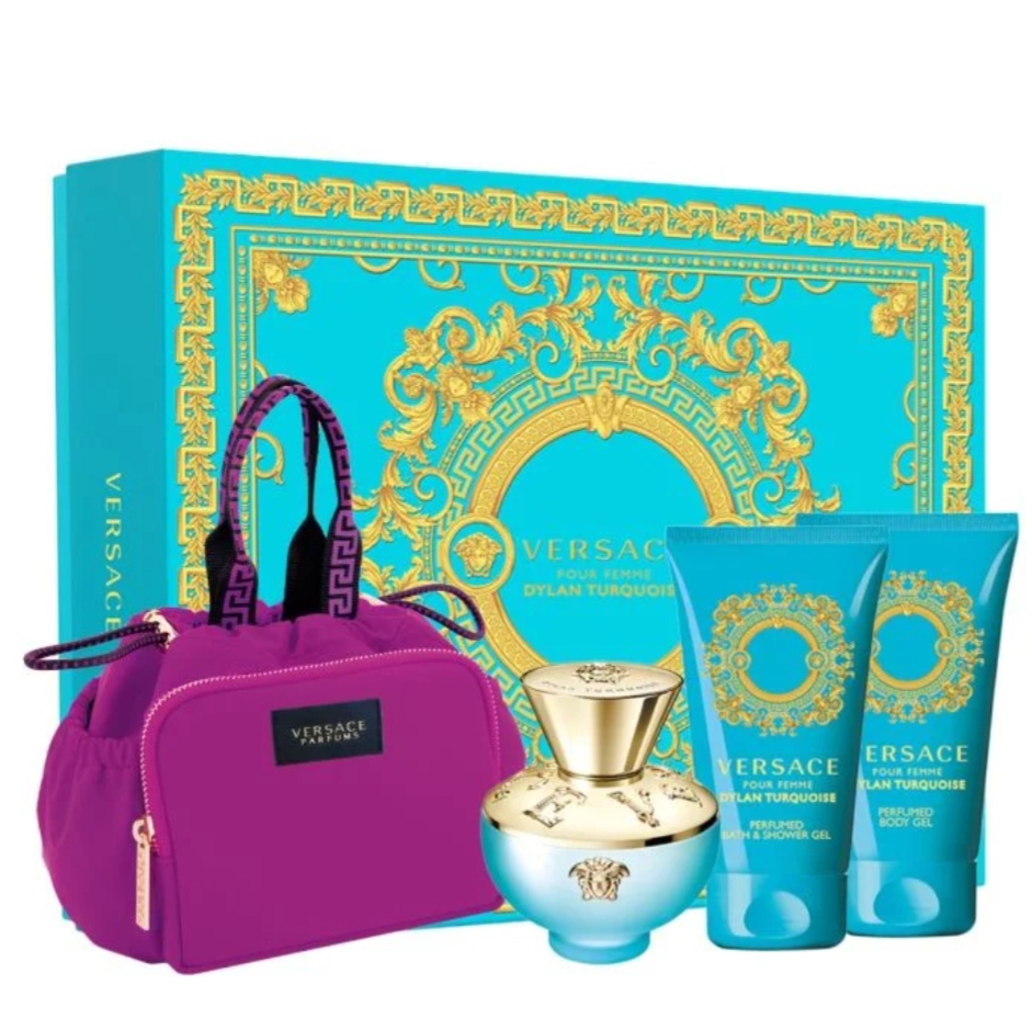 Versace PF Dylan Turquoise EDT 4-Piece Gift Set With BG & SG & Make up Case