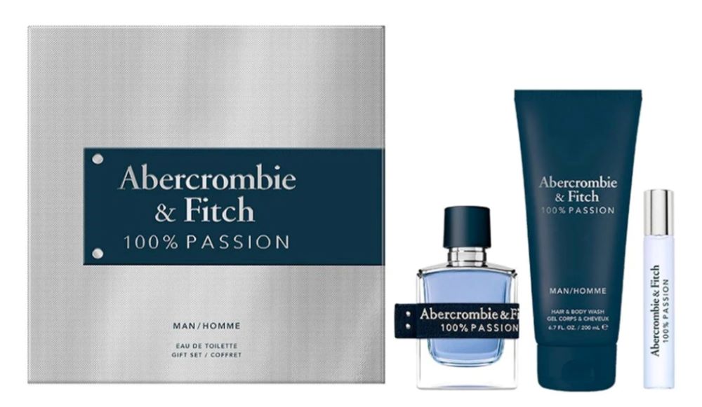 Abercrombie & Fitch 100% Passion M EDT 3-Piece Gift Set Body Wash & Mini Perfume