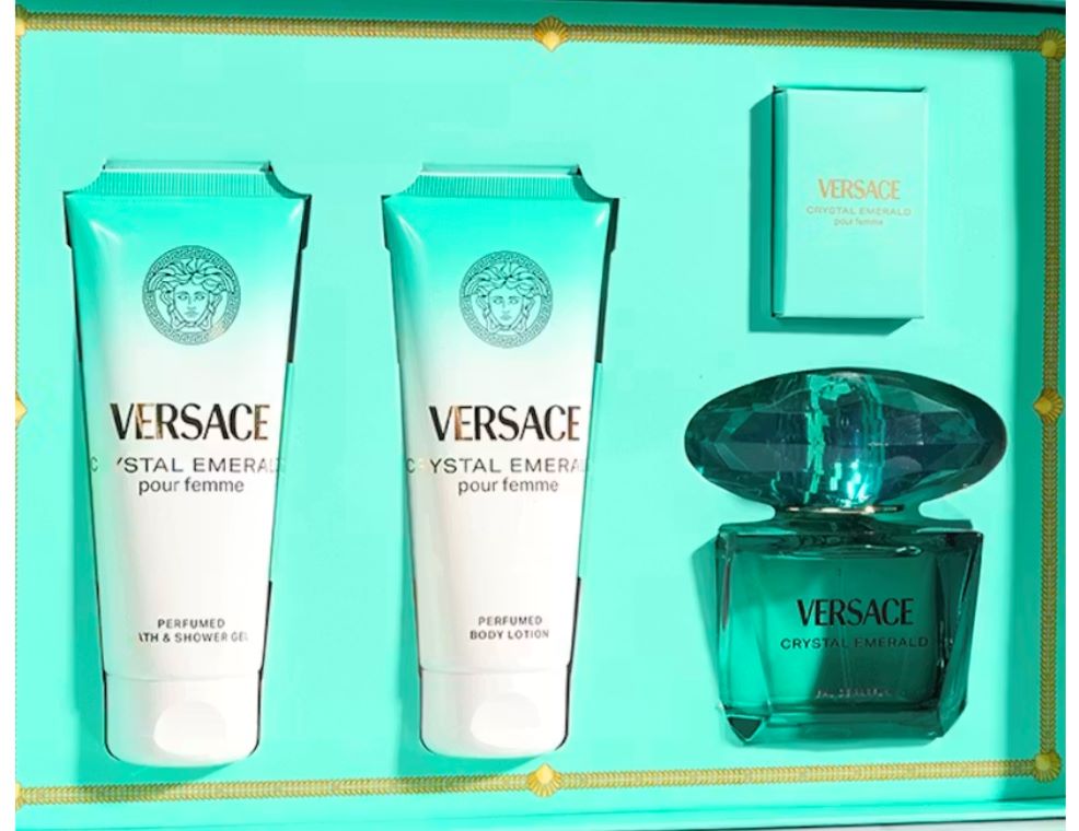 Versace Crystal Emerald Pour Femme EDP 4-Piece Gift Set With BL & SG & Mini Perfume